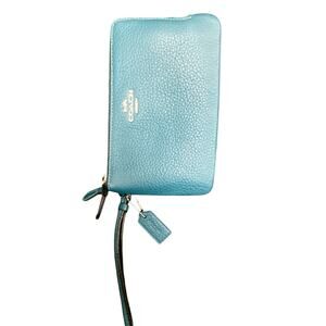 NWT Coach Wristlet Wallet Women’s OneSize Double Corner Zip Silver Hardware Teal